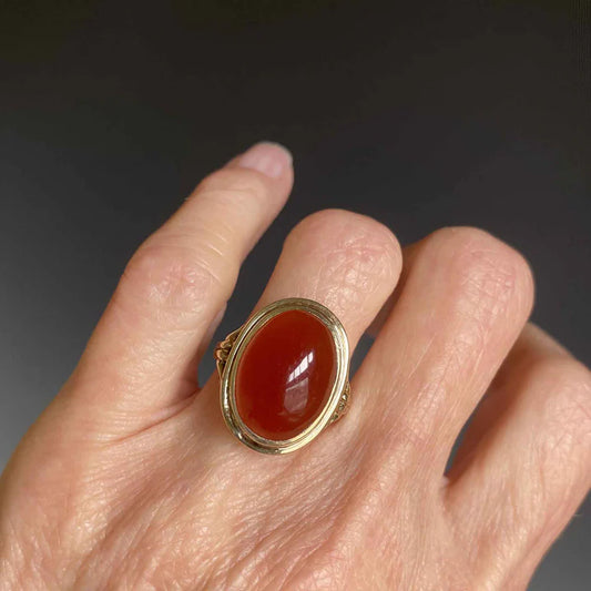 Natural Oval Cut Carnelian Cocktail Vintage 14k Gold Vermeil RIngs