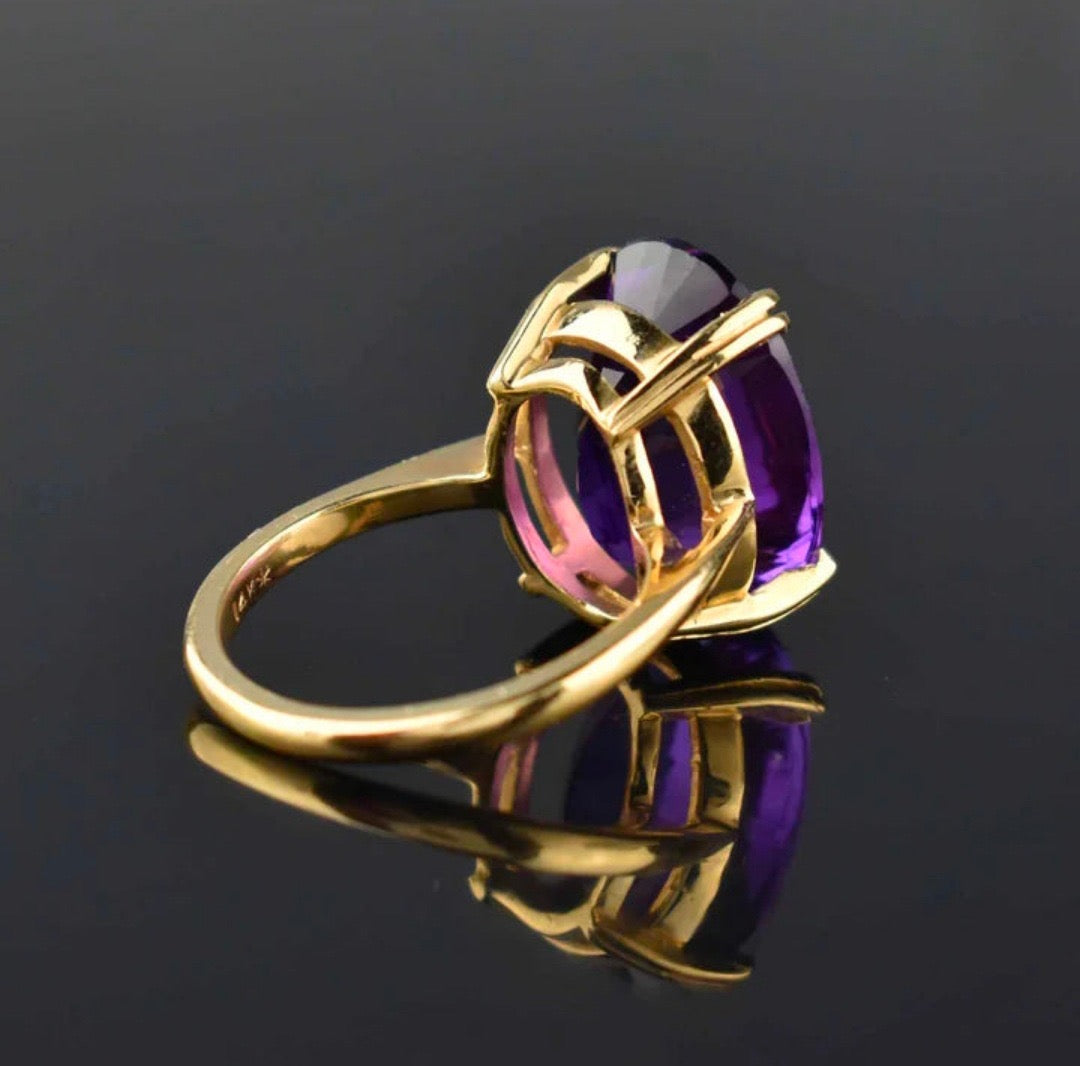 Natural Oval Cut Amethyst Solitaire Cocktail Vintage Rings  - 14k Gold Vermeil Rings