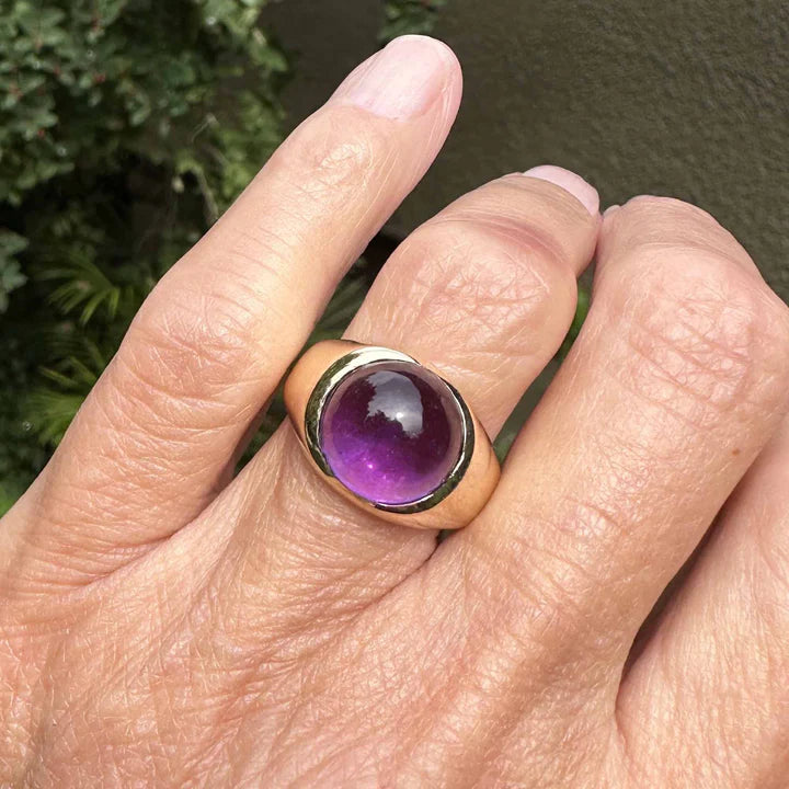 Natural Bezel Set Round Cut Amethyst Vintage Cocktail Rings For Women - 14k Gold Vermeil Rings