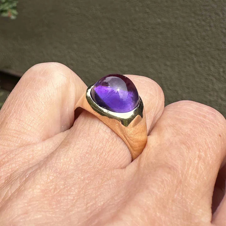 Natural Bezel Set Round Cut Amethyst Vintage Cocktail Rings For Women - 14k Gold Vermeil Rings