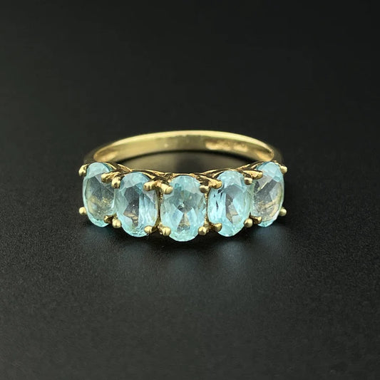 Natural Blue Topaz Half Eternity Engagement 14k Gold Vermeil Ring