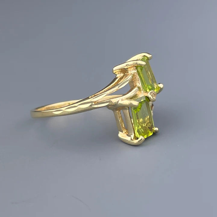 Natural Peridot Two Stone Vintage Promise Gold Vermeil Ring