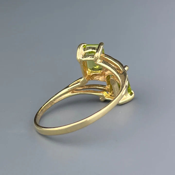 Natural Peridot Two Stone Vintage Promise Gold Vermeil Ring