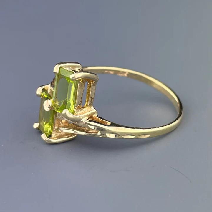 Natural Peridot Two Stone Vintage Promise Gold Vermeil Ring