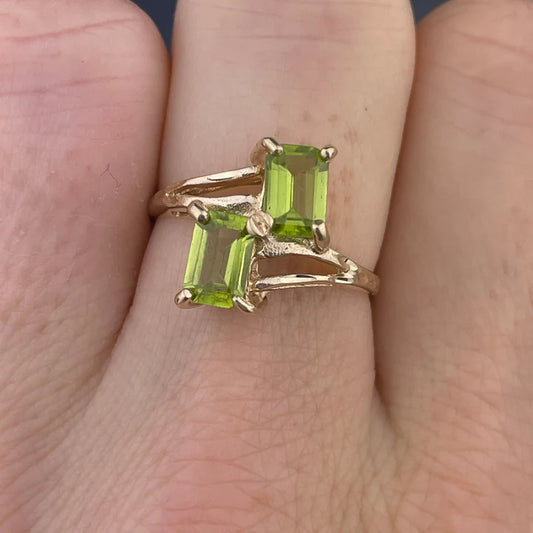 Natural Peridot Two Stone Vintage Promise Gold Vermeil Ring