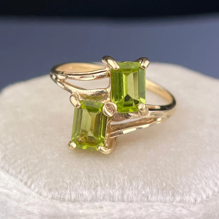 Natural Peridot Two Stone Vintage Promise Gold Vermeil Ring