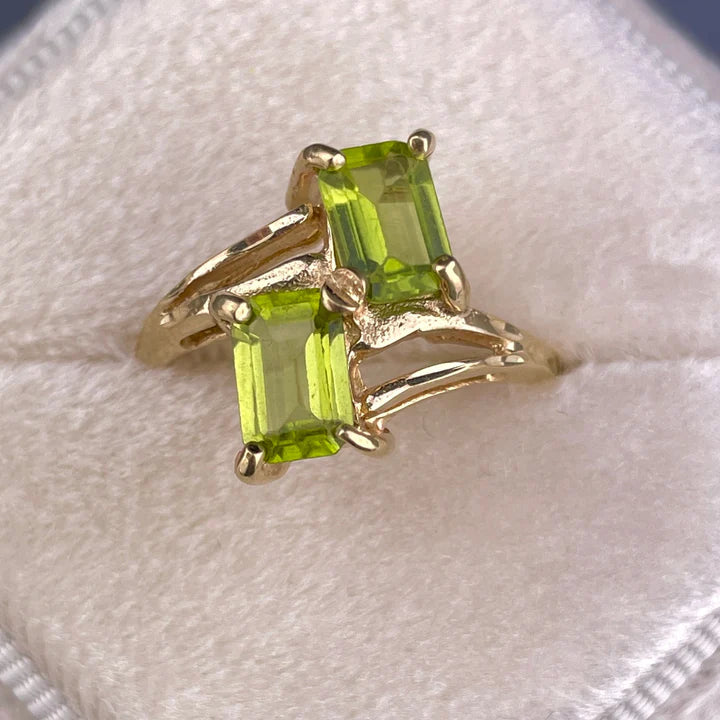 Natural Peridot Two Stone Vintage Promise Gold Vermeil Ring