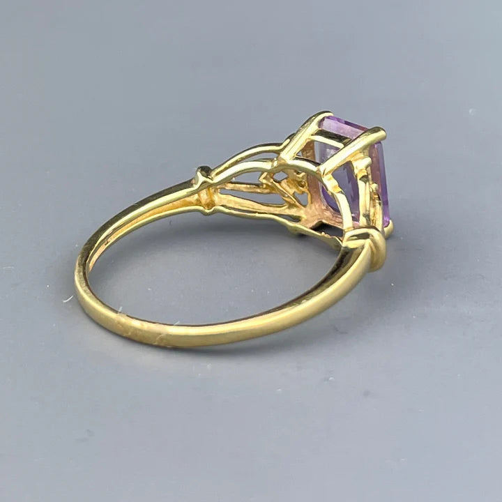 Natural Emerald Cut Amethyst Filigree Vintage Rings - 14k Gold Vermeil