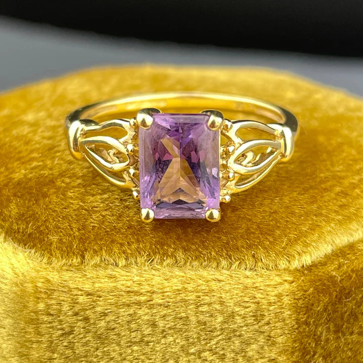 Natural Emerald Cut Amethyst Filigree Vintage Rings - 14k Gold Vermeil