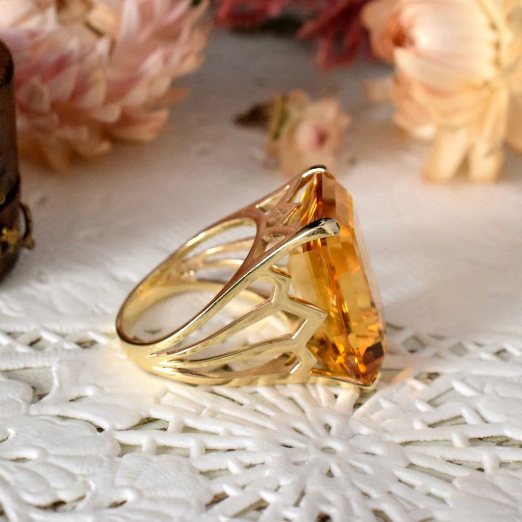 Vintage Smaragdschliff Citrin Ring – 14k Gold Vermeil Ringe – Cocktailringe