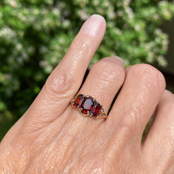 Garnet Three Stone Vintage Rings 