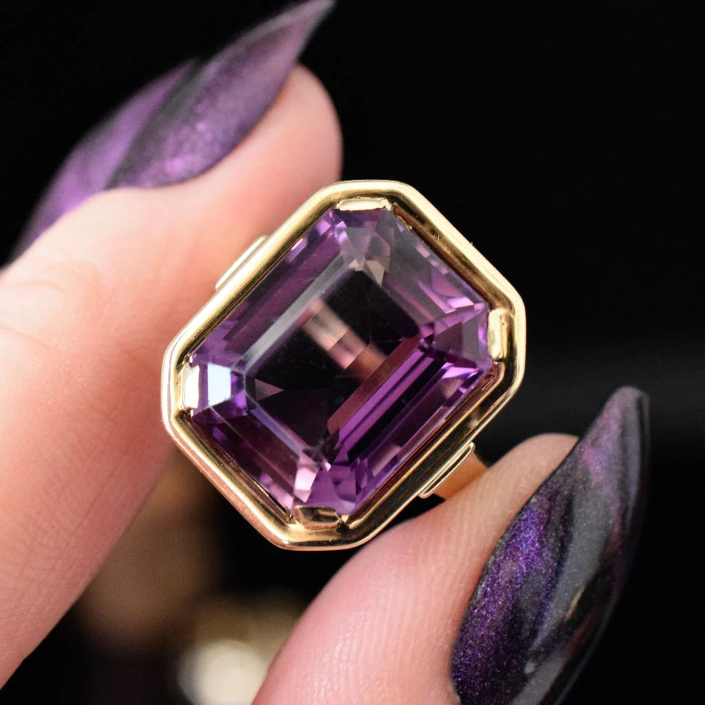 Natürliche Amethyst-Cocktailringe im Smaragdschliff – Ringe aus 14-karätigem Gold-Vermeil