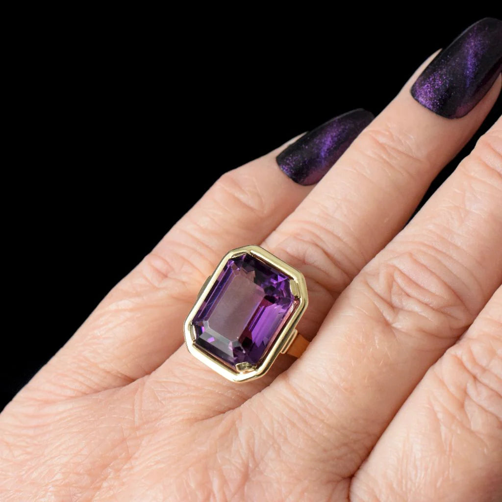 Natürliche Amethyst-Cocktailringe im Smaragdschliff – Ringe aus 14-karätigem Gold-Vermeil