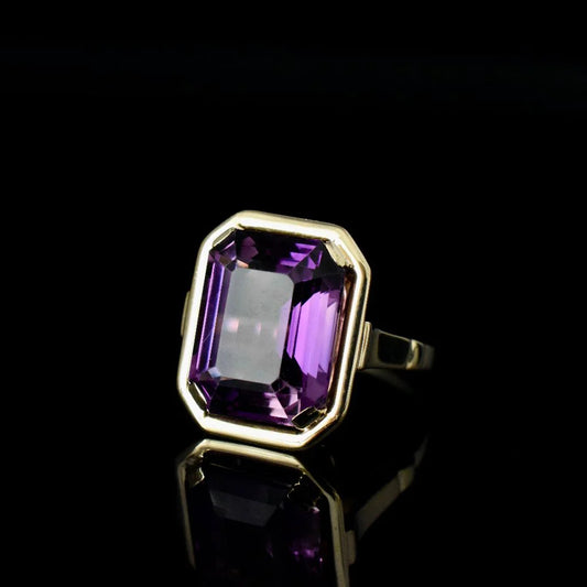 Natürliche Amethyst-Cocktailringe im Smaragdschliff – Ringe aus 14-karätigem Gold-Vermeil