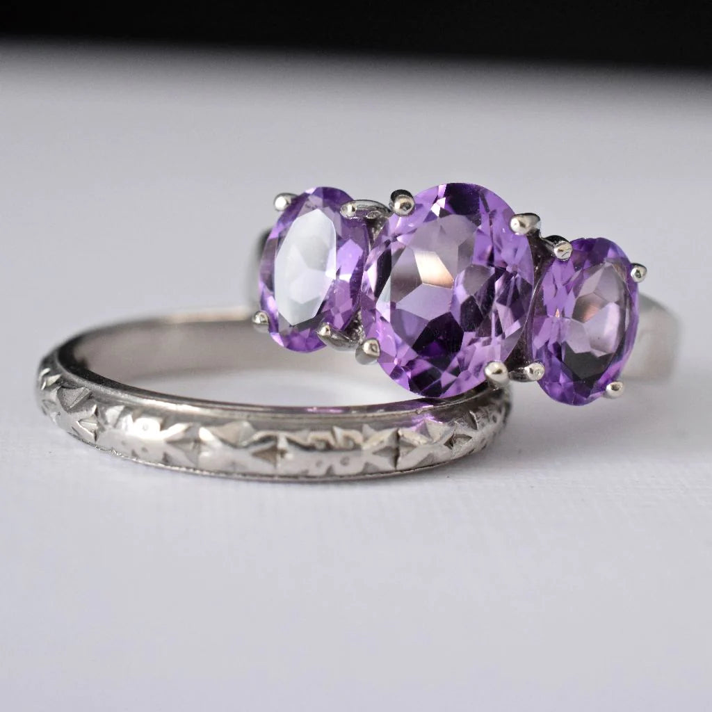 Amethyst-Drei-Steine-Ring – 925er Sterlingsilber-Ring – Statement-Ringe