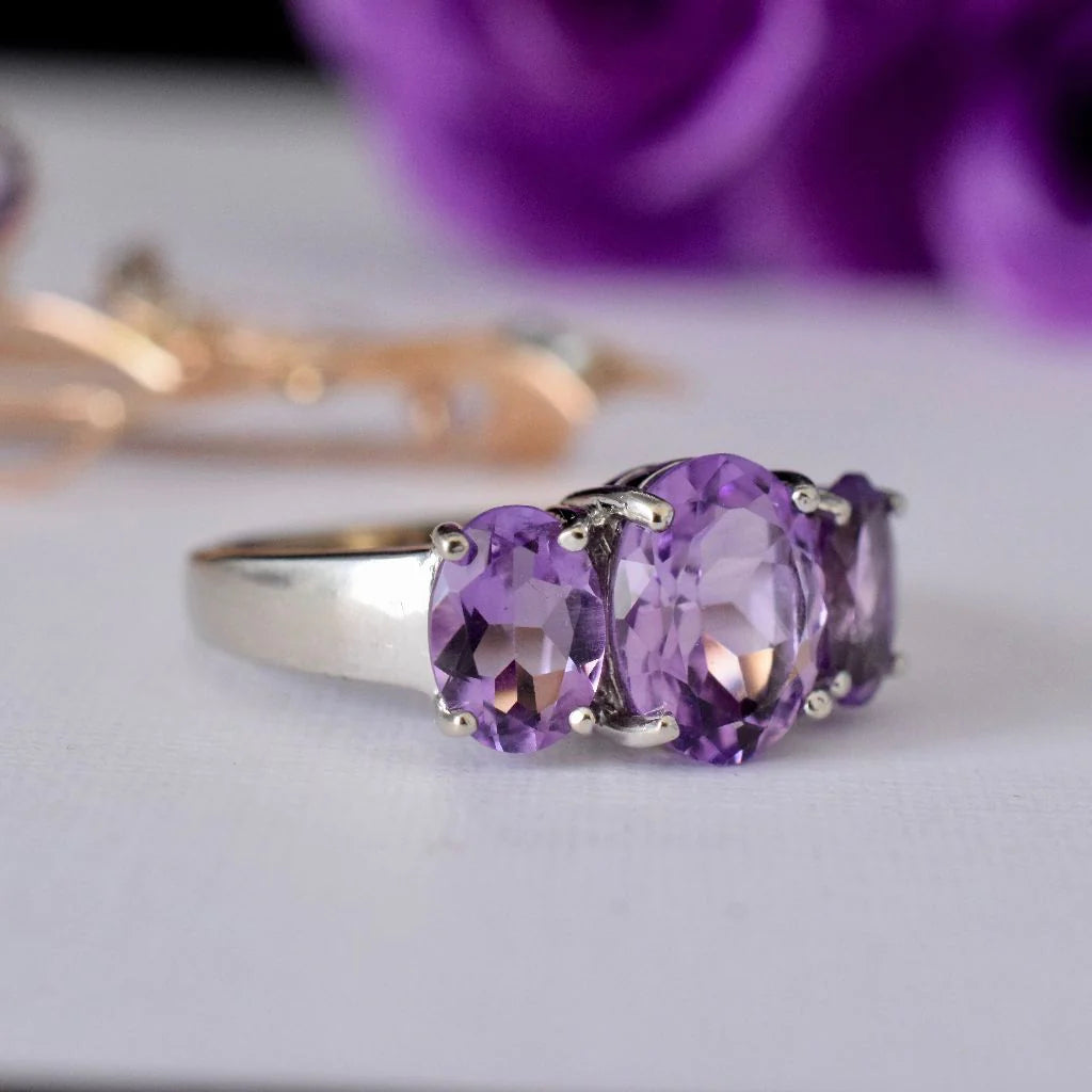 Amethyst-Drei-Steine-Ring – 925er Sterlingsilber-Ring – Statement-Ringe