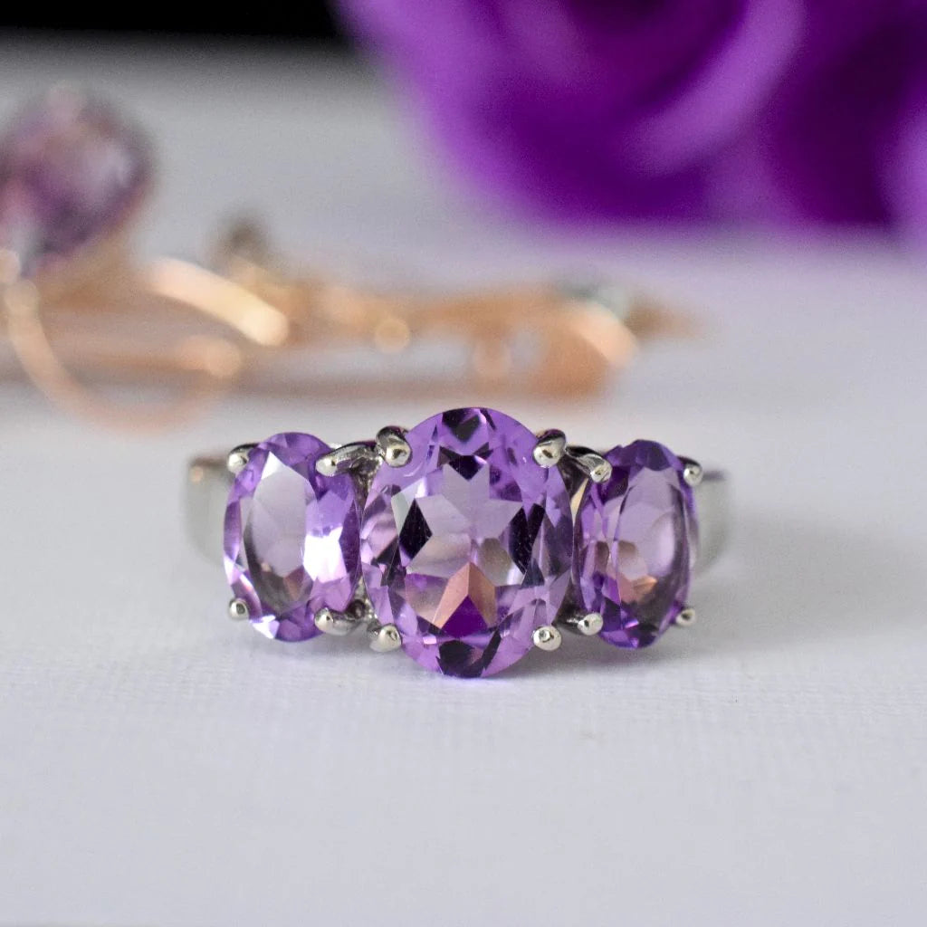 Amethyst-Drei-Steine-Ring – 925er Sterlingsilber-Ring – Statement-Ringe