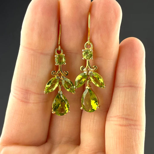 Natural Peridot Vintage Style Drop Earrings For Women - 14k Gold Vermeil Earrings