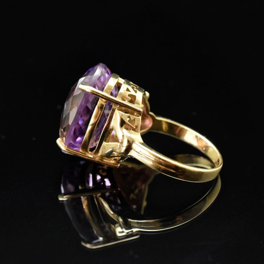 Natürliche, oval geschnittene Schachbrett-Amethyst-Cocktailringe – Ringe aus 14-karätigem Gold-Vermeil