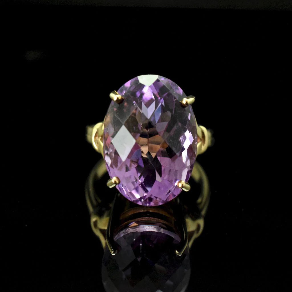 Natürliche, oval geschnittene Schachbrett-Amethyst-Cocktailringe – Ringe aus 14-karätigem Gold-Vermeil