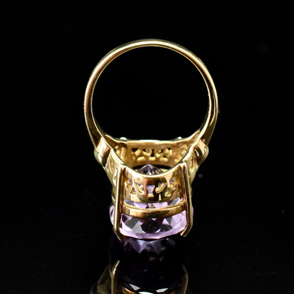 Natürliche, oval geschnittene Schachbrett-Amethyst-Cocktailringe – Ringe aus 14-karätigem Gold-Vermeil