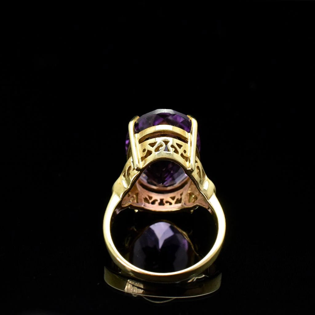 Natürliche, oval geschnittene Schachbrett-Amethyst-Cocktailringe – Ringe aus 14-karätigem Gold-Vermeil