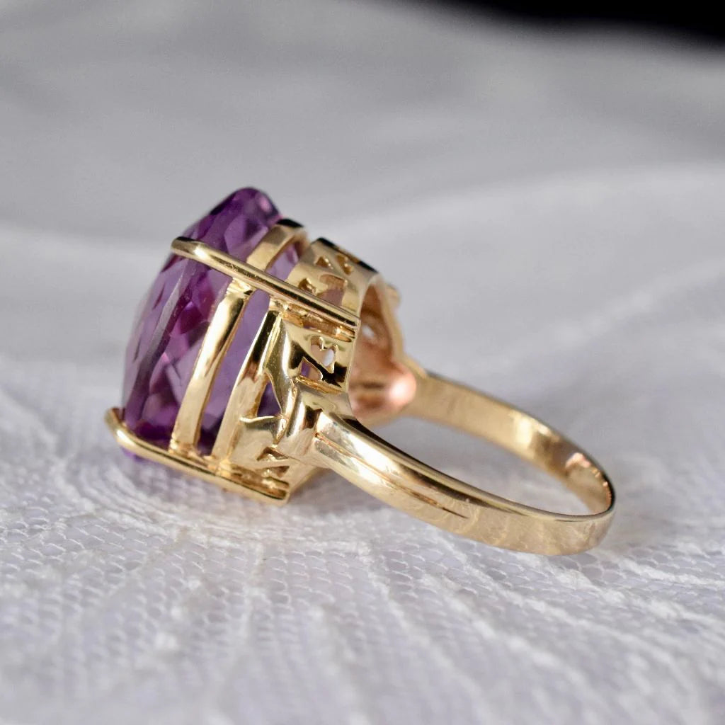 Natürliche, oval geschnittene Schachbrett-Amethyst-Cocktailringe – Ringe aus 14-karätigem Gold-Vermeil