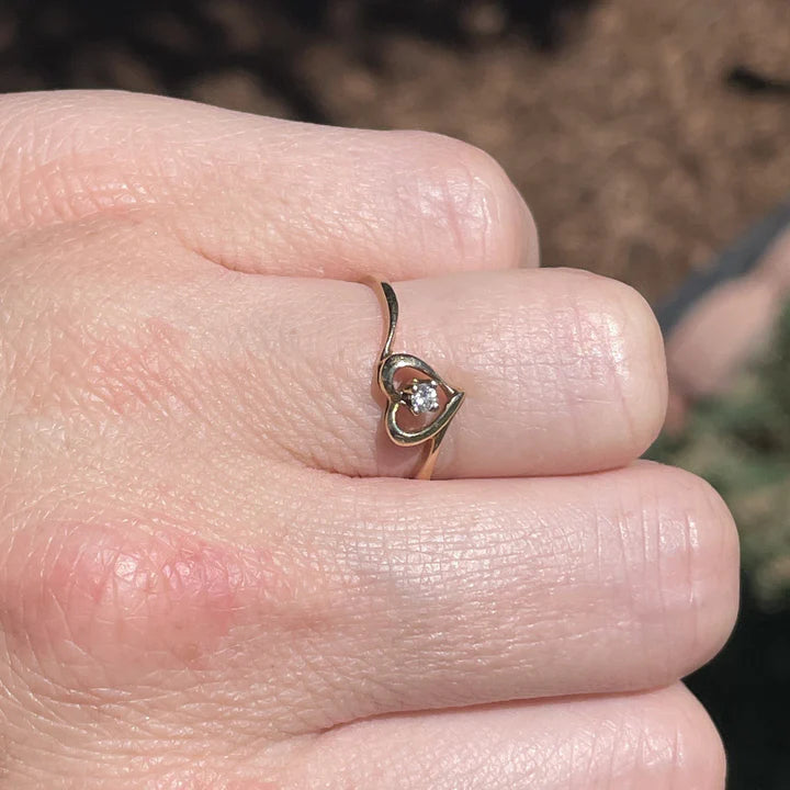 Heart Shaped Solitaire Minimal Vintage 14k Gold Vermeil Ring