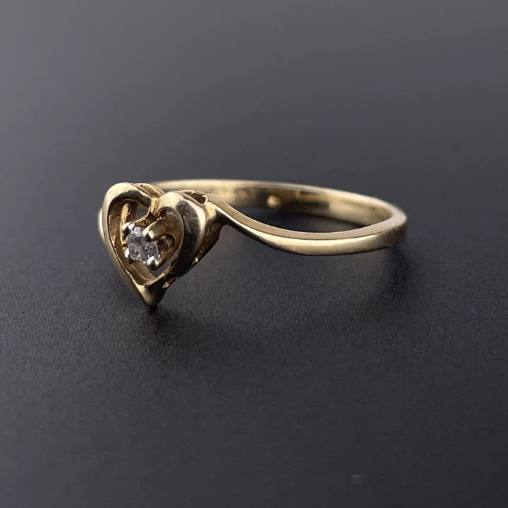 Heart Shaped Solitaire Minimal Vintage 14k Gold Vermeil Ring