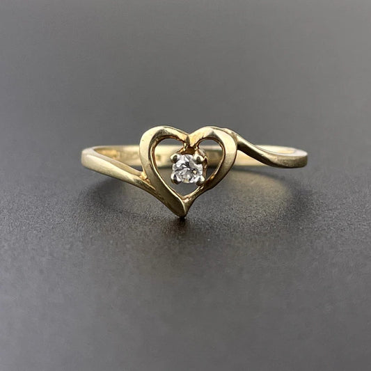 Heart Shaped Solitaire Minimal Vintage 14k Gold Vermeil Ring