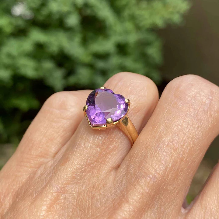 Natural Large Heart Cut Amethyst Cocktail Engagement Gold Vermeil Ring