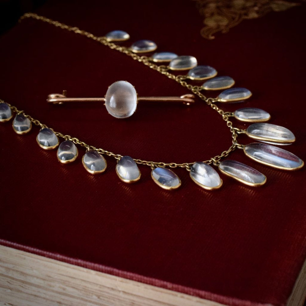 Antique Rainbow Moonstone Fringe Necklace For Women -  14k Gold Vermeil Vintage Necklaces