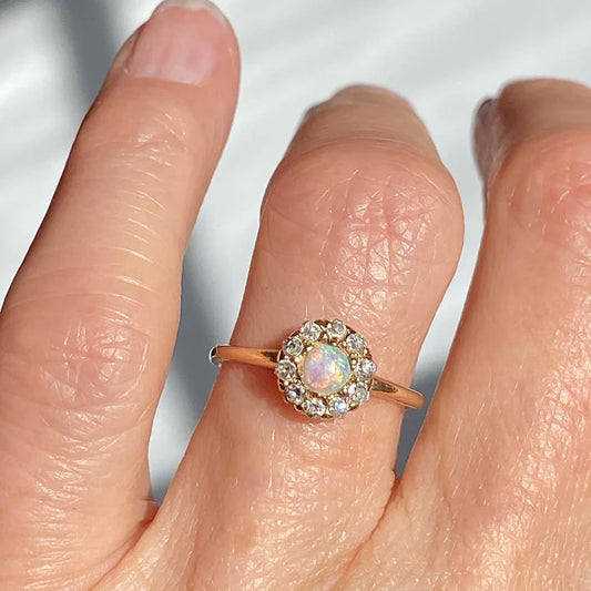 Ethiopian Opal Round Cut Halo Vintage Engagement Rings For Women - 14k Gold Vermeil Rings