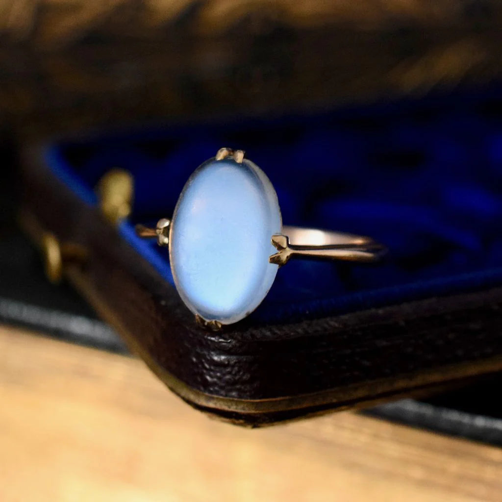 Natural Oval Cut Rainbow Moonstone Edwardian Ring