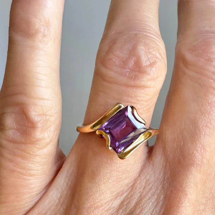 Vintage Emerald Cut Amethyst Bypass Engagement Rings - 14k Gold Vermeil Ring