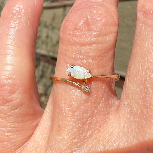 Ethiopian Opal Marquise Cut Bypass Engagement Ring - 14k Gold Vermeil Rings