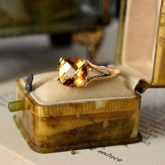 Vintage Kissenschliff Citrin Ring – 14k Gold Vermeil Ringe – Solitärringe