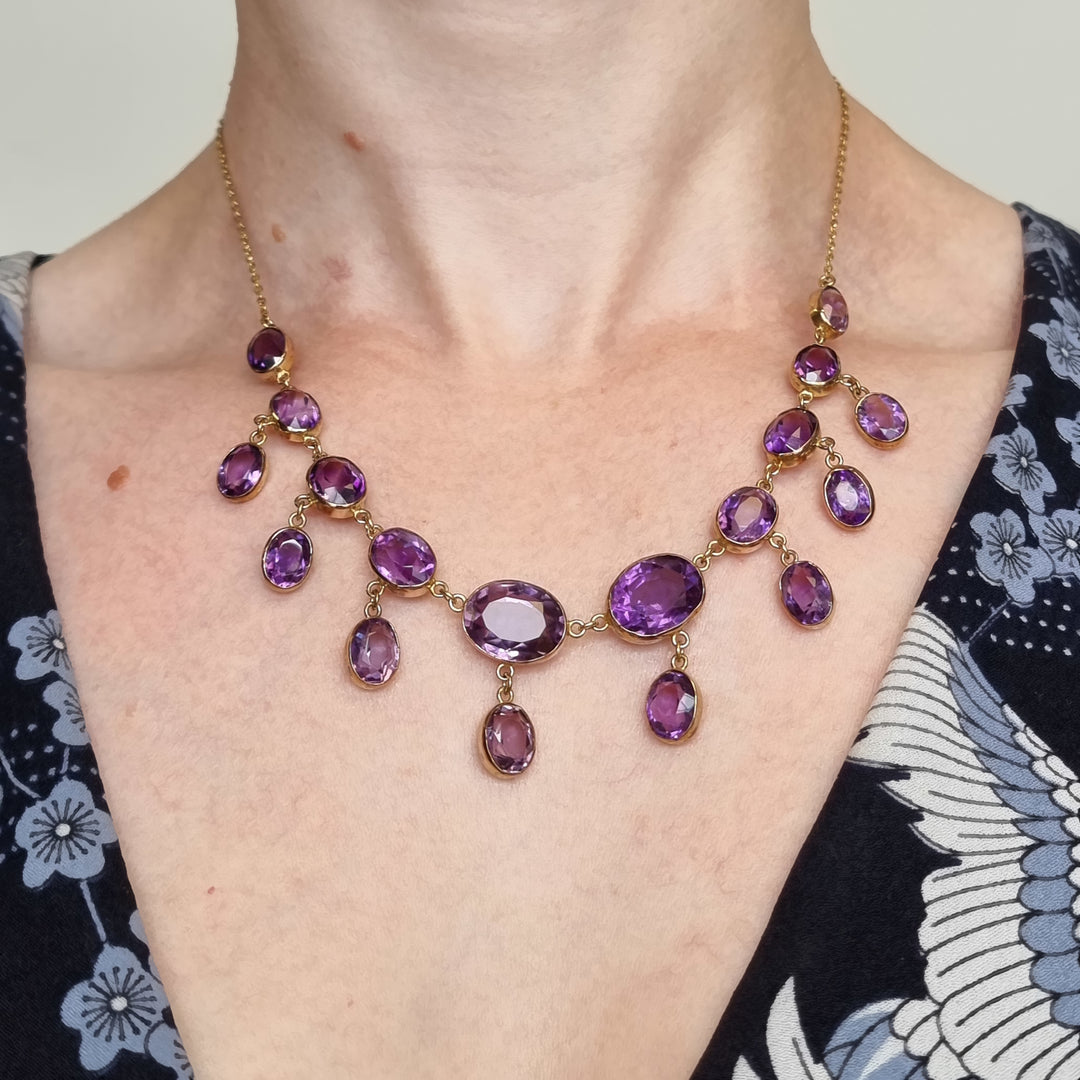 Antique Amethyst Fringe Necklace For Women -  14k Gold Vermeil Vintage Necklaces