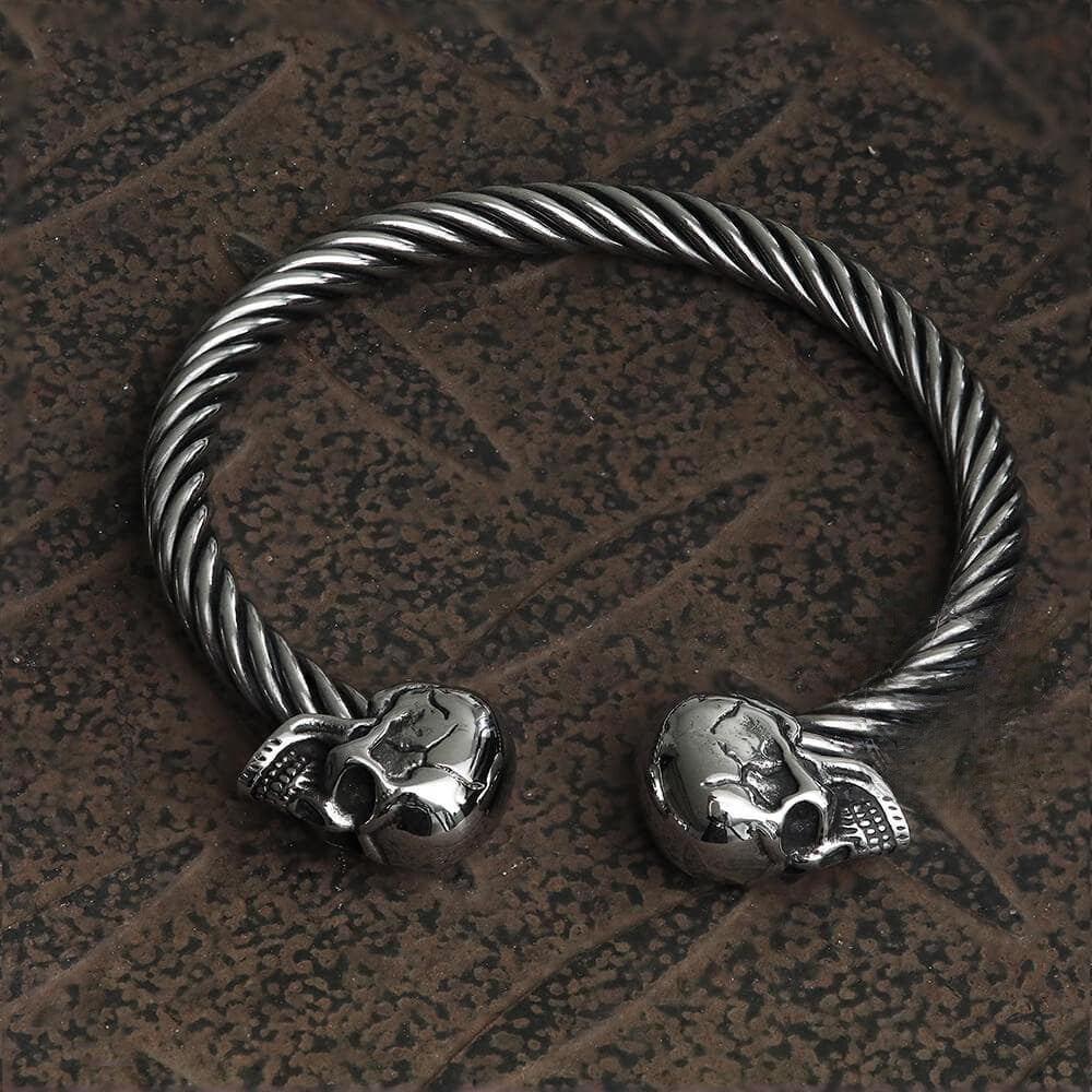 Skull Open Cuff  Gothic Style Adjustable Bracelet For Men - 925 Sterling Silver Vintage Bracelet