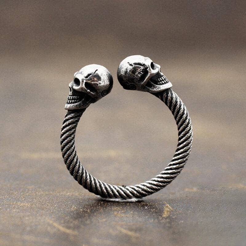 Ring aus Sterlingsilber mit lächelndem Totenkopf – Halloween-Gothic-Ring – verstellbare Seilringe 