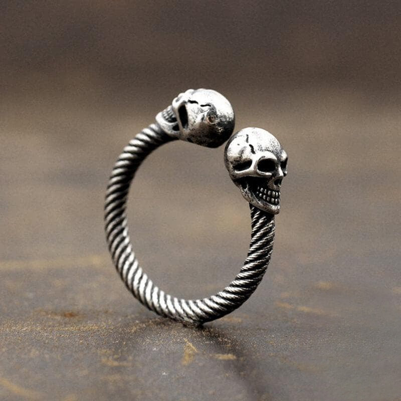 Ring aus Sterlingsilber mit lächelndem Totenkopf – Halloween-Gothic-Ring – verstellbare Seilringe 