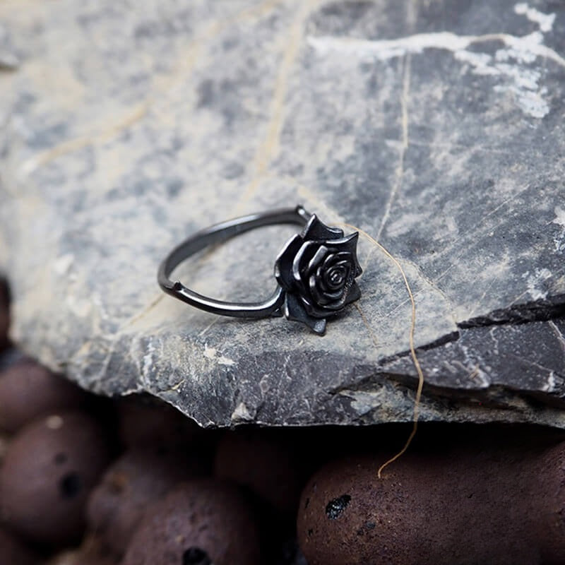 Dark Rose Minimalist Vintage Rings For Women - Black Rhodium Plated Rings