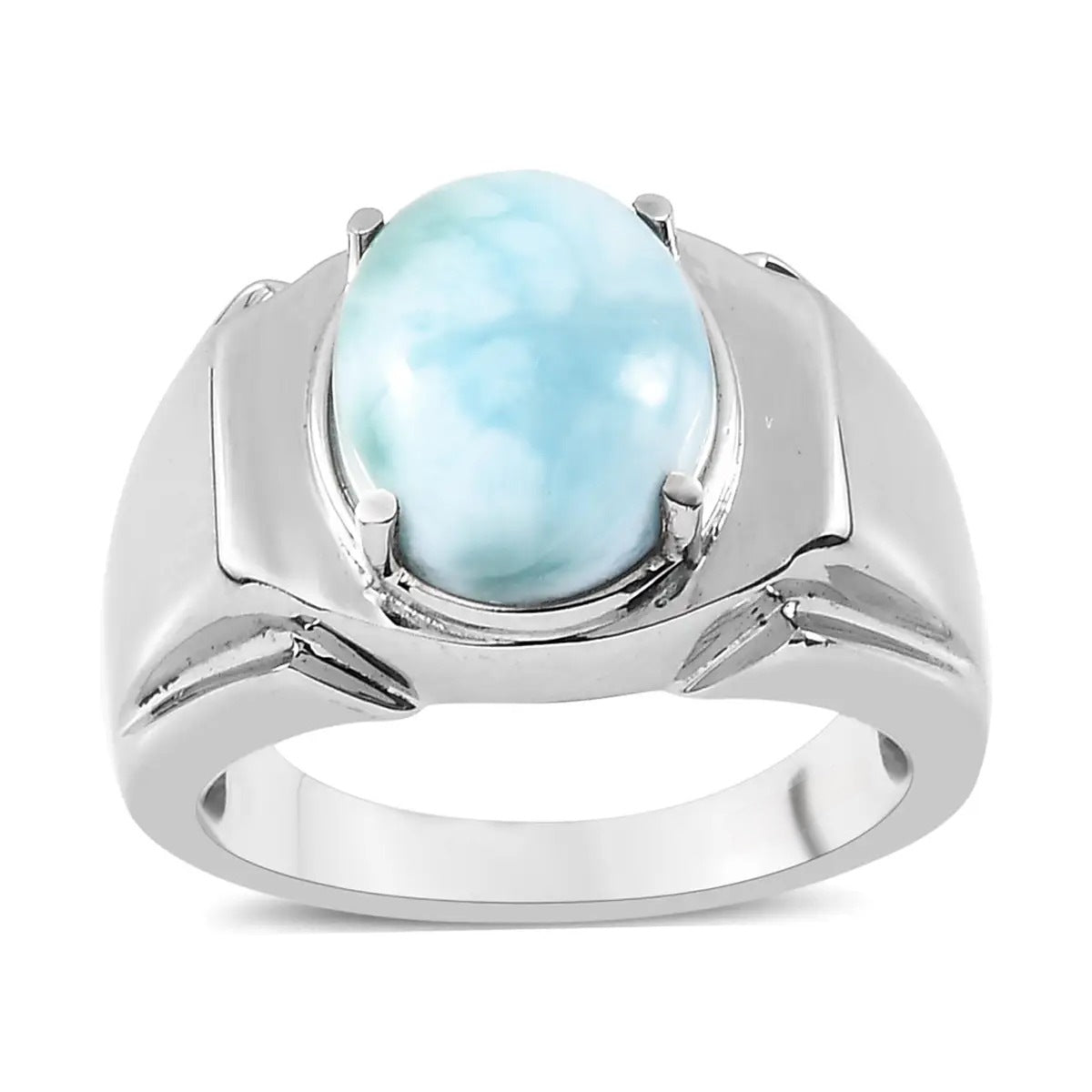 Chevalières Larimar de coupe ovale naturelle - Bagues en argent sterling 925