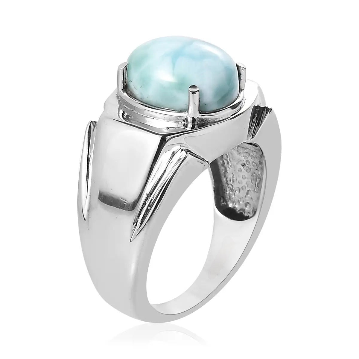 Chevalières Larimar de coupe ovale naturelle - Bagues en argent sterling 925