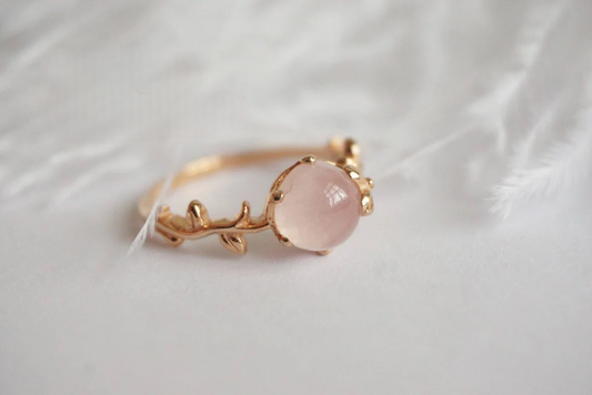 Natural Round Cut Rose Quartz Solitaire Ring - 14k Rose Gold Vermeil  Ring