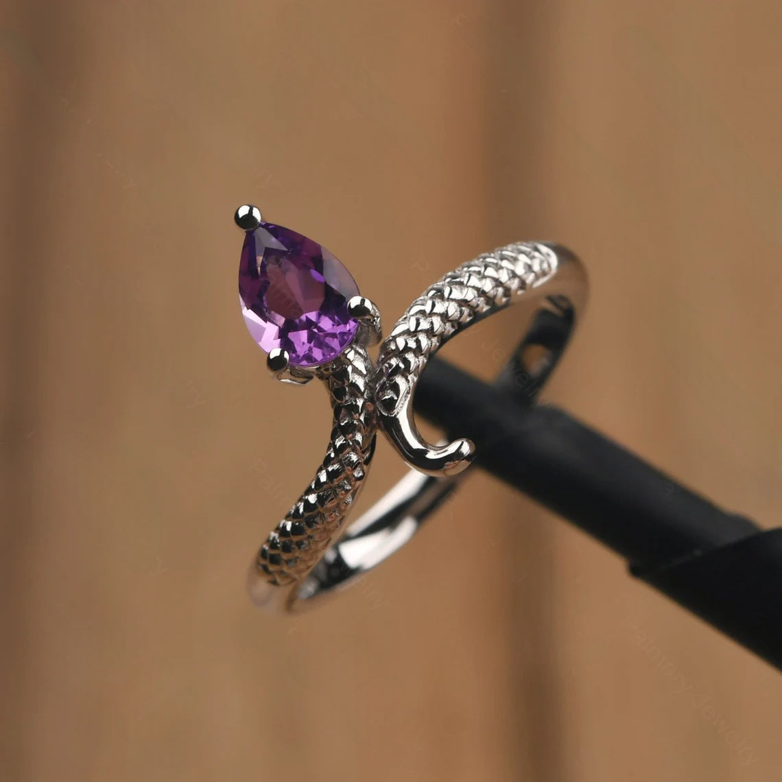 Natürlicher Amethyst-Schlangenring im Tropfenschliff – Ringe aus 925er Sterlingsilber