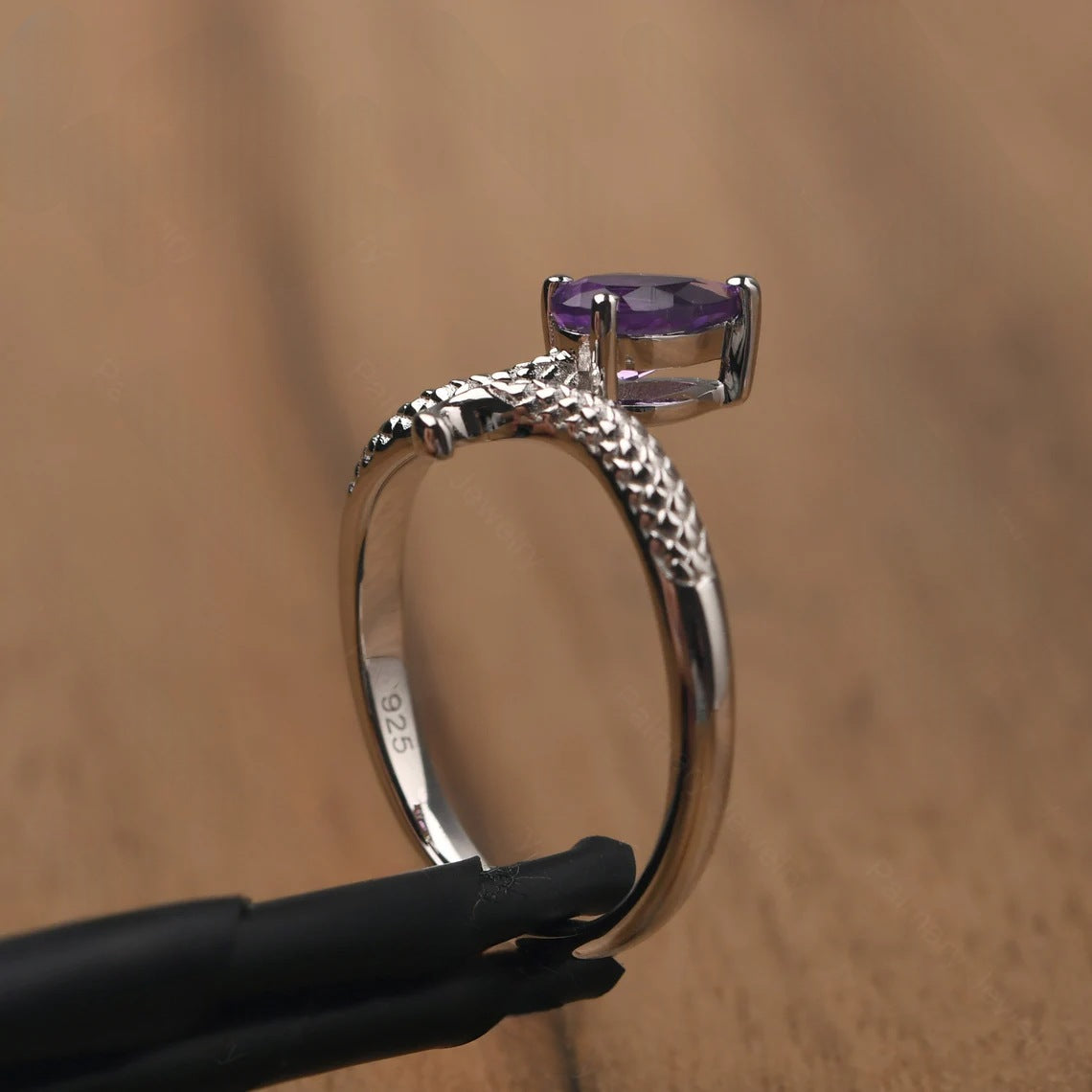 Natürlicher Amethyst-Schlangenring im Tropfenschliff – Ringe aus 925er Sterlingsilber