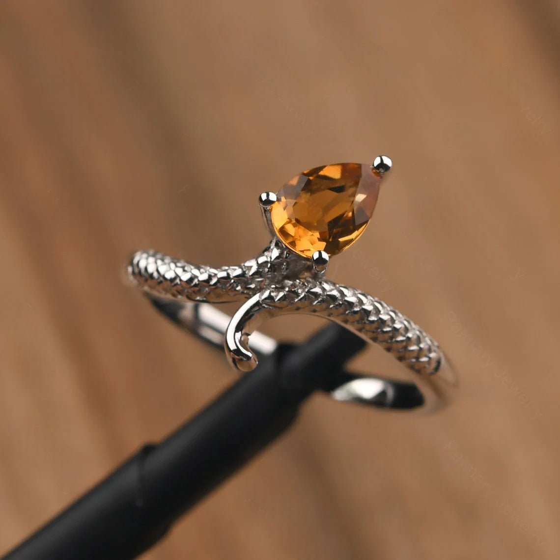 Natural Teardrop Citrine Snake Vintage RIng