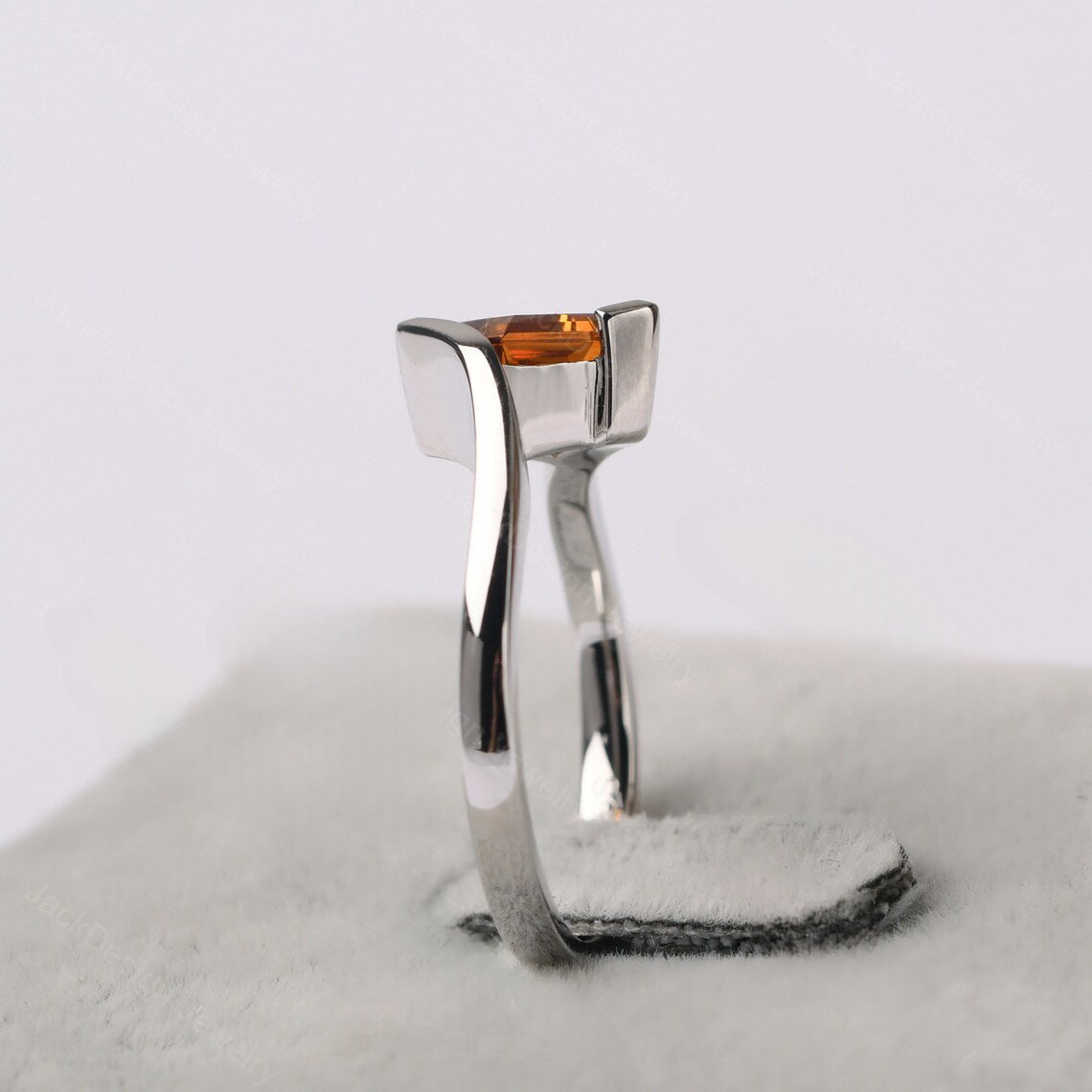 Natural Square Cut Citrine Solitaire Ring - 925 Sterling Silver Ring