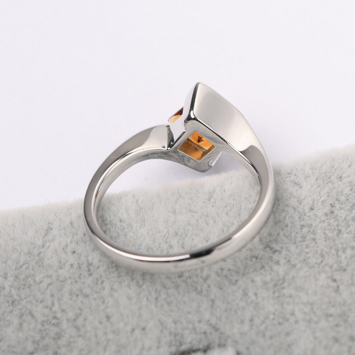 Natural Square Cut Citrine Solitaire Ring - 925 Sterling Silver Ring